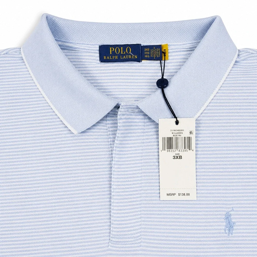 Polo Ralph Lauren Men's Shirt 3XBB Big Light Blue Striped Short Sleeve Polo NWT